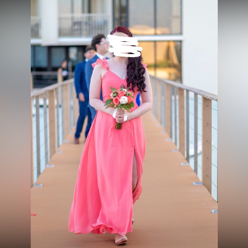 Azazie Everett Watermelon Chiffon Maxi Bridesmaid dress